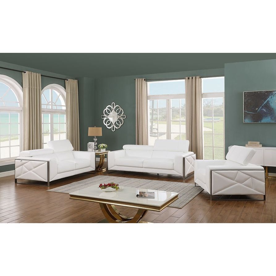 Giorgio White Italian Leather Sofa, Loveseat, and Chair Set view 2