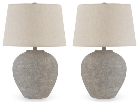 Dreward Distressed Gray 2-Piece Table Lamp Set - Ella Furniture