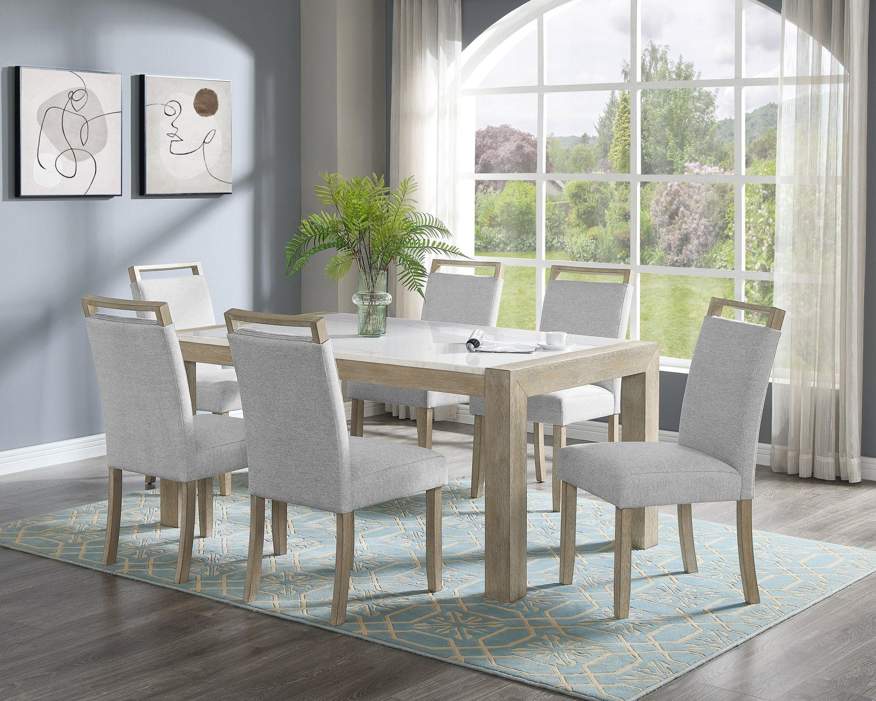 Dune Beige/Gray Modern Solid Wood And Veneers Fabric Upholstered Dining Room Set - Ella Furniture