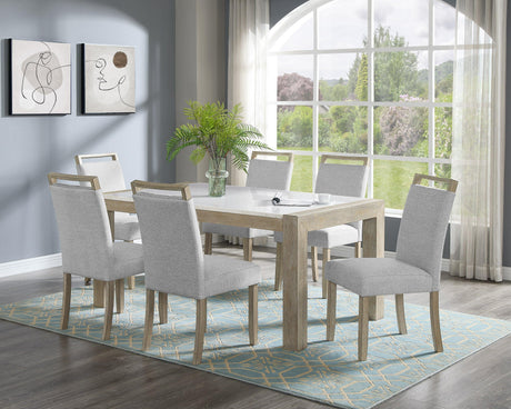 Dune Beige/Gray Modern Solid Wood And Veneers Fabric Upholstered Dining Room Set - Ella Furniture