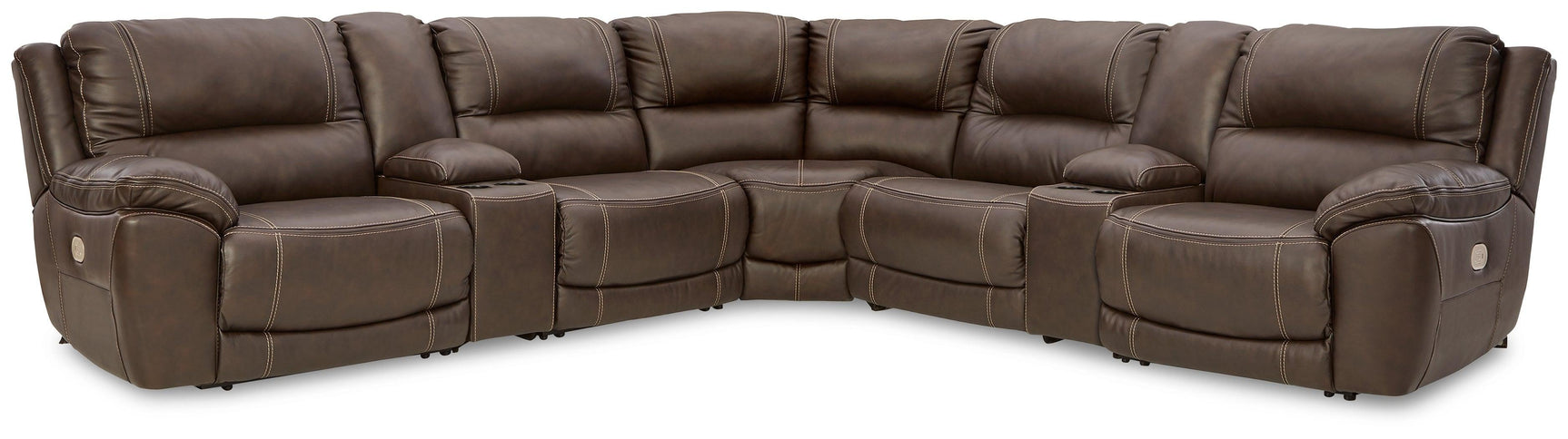 Dunleith Chocolate Leather 7-Piece Power Reclining Sectional - Ella Furniture