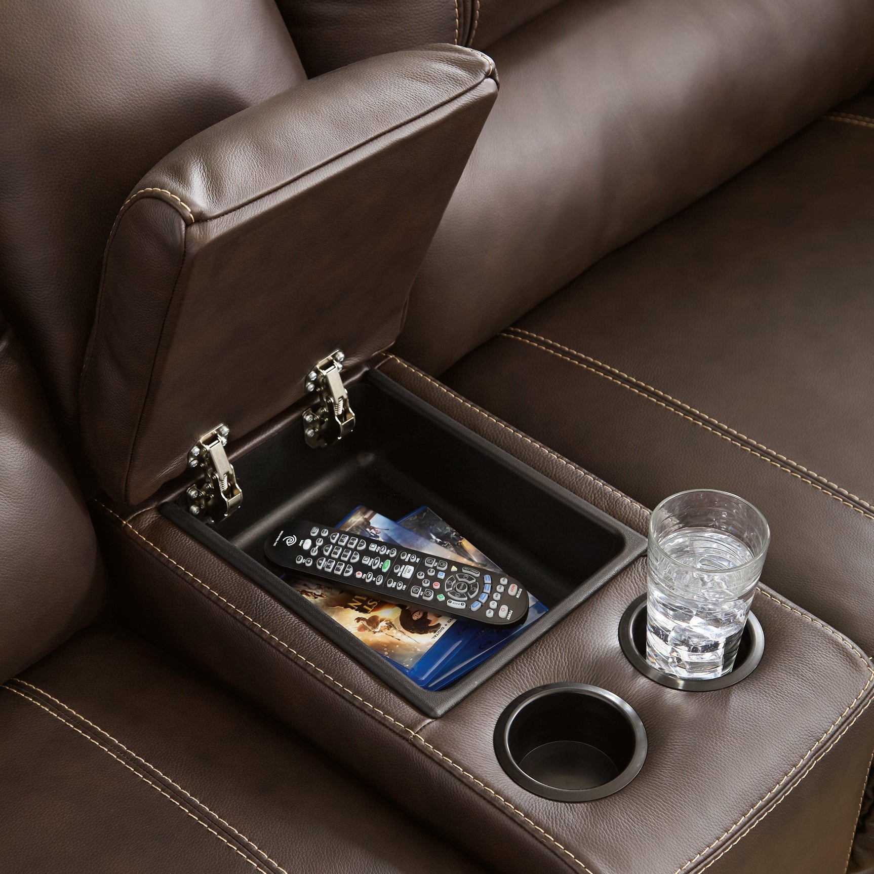 Dunleith Chocolate Leather 7-Piece Power Reclining Sectional - Ella Furniture