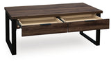 Wickman Falls Dark Brown Coffee Table — angled view