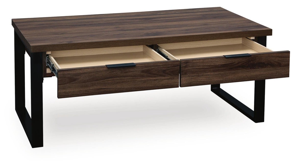Wickman Falls Dark Brown Coffee Table — angled view