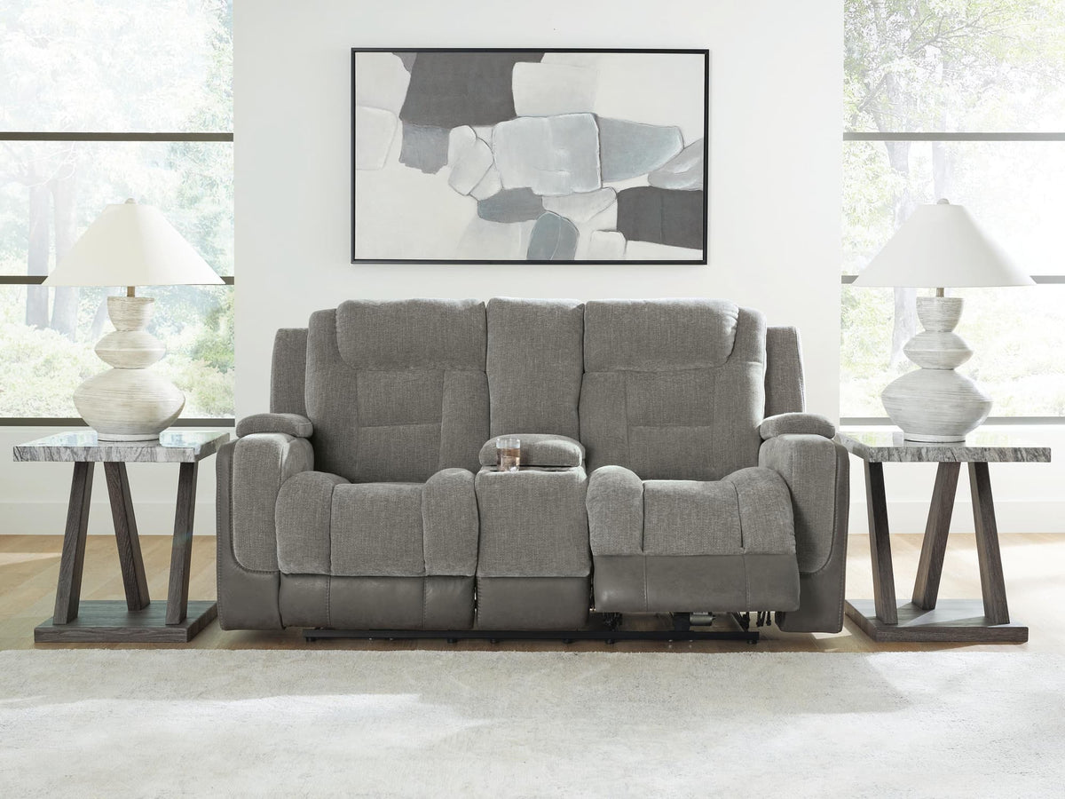 Mixed Motion Shadow Chenille / Faux Leather Power Reclining Loveseat with Console — product image 6