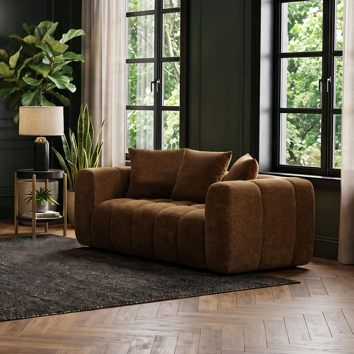 Lazaro Fabric Upholstered Wide Channel Loveseat Bronze — product image 2