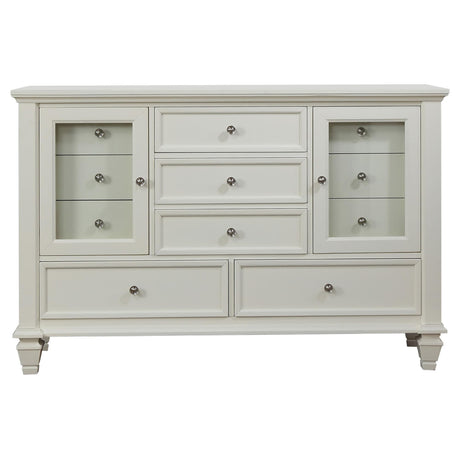Sandy Beach White Queen Panel Bed Bedroom Set with Dresser, Mirror, NightStand, and Chest — product image 9