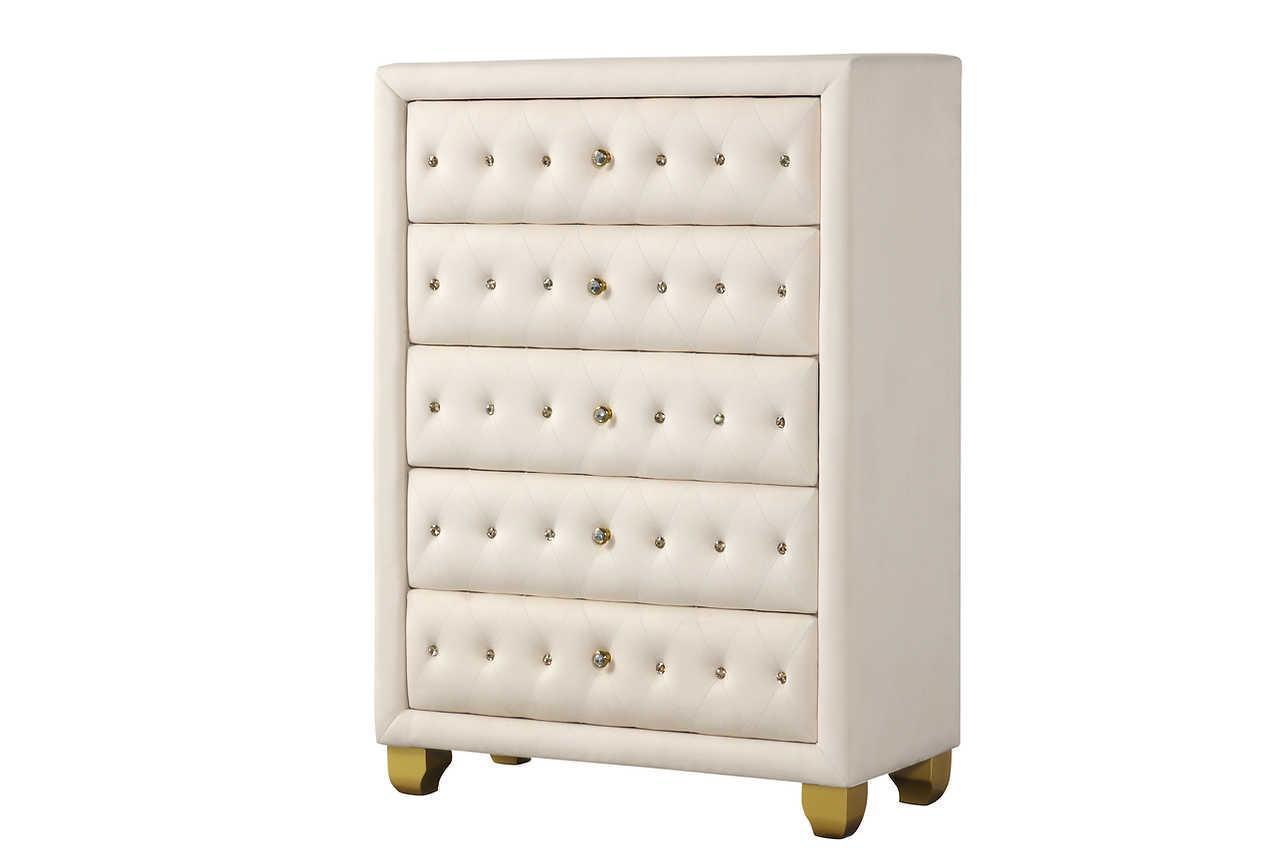 Olivia Beige Upholstered Tufted Wingback Platform Queen Bed