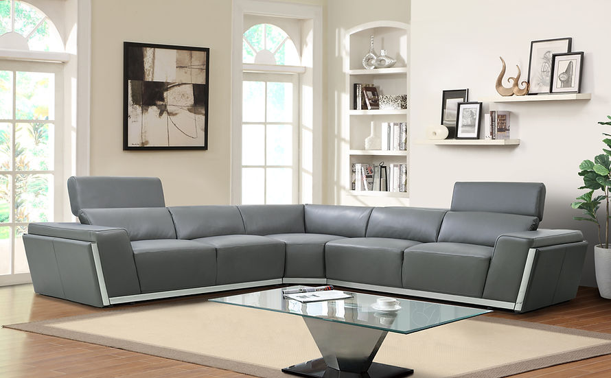Domo Dark Grey Leather Sectional