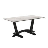 Nava White Porcelain Dining Collection with Black Teddy Fabric Chairs view 4