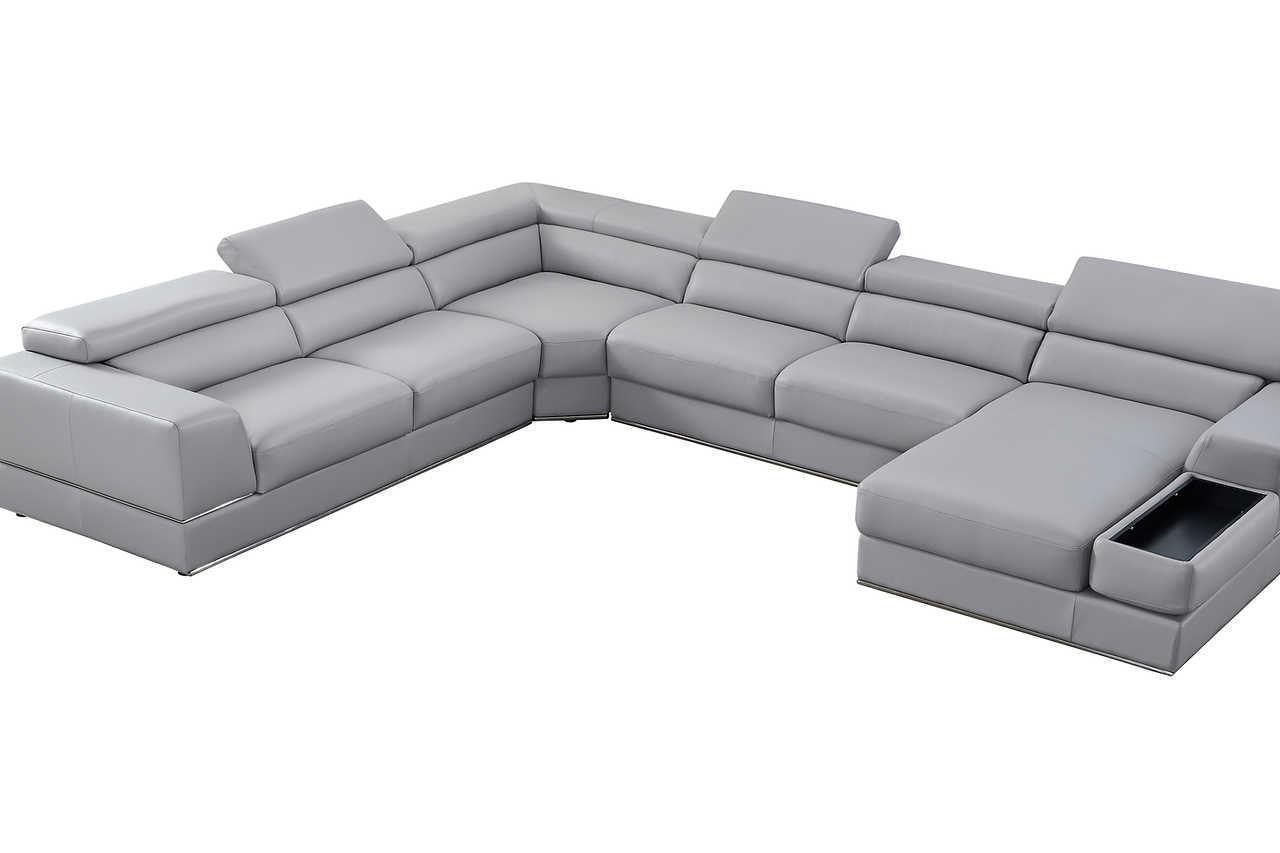 Pella Light Gray Leather RAF Sectional
