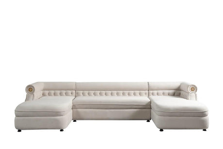 Brooklyn Cream Modern Contemporary Wood, Engineered Wood Fabric Tufted Sectional - Ella Furniture