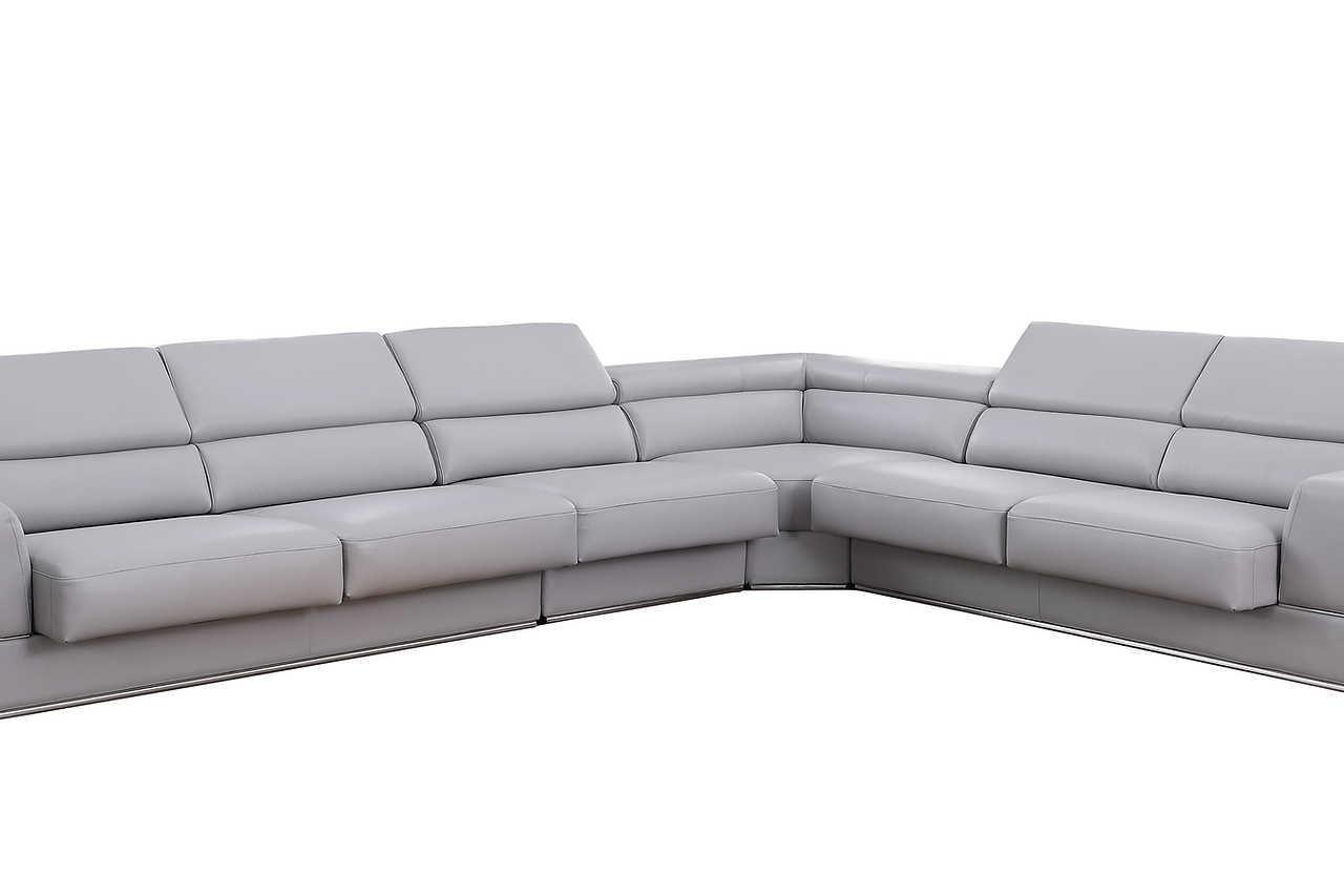 Pella Light Grey Leather Sectional