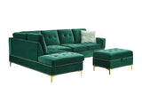 Joy Green Modern Velvet Upholstered Tufted Drop-down Storage Sectional with Ottoman - Ella Furniture