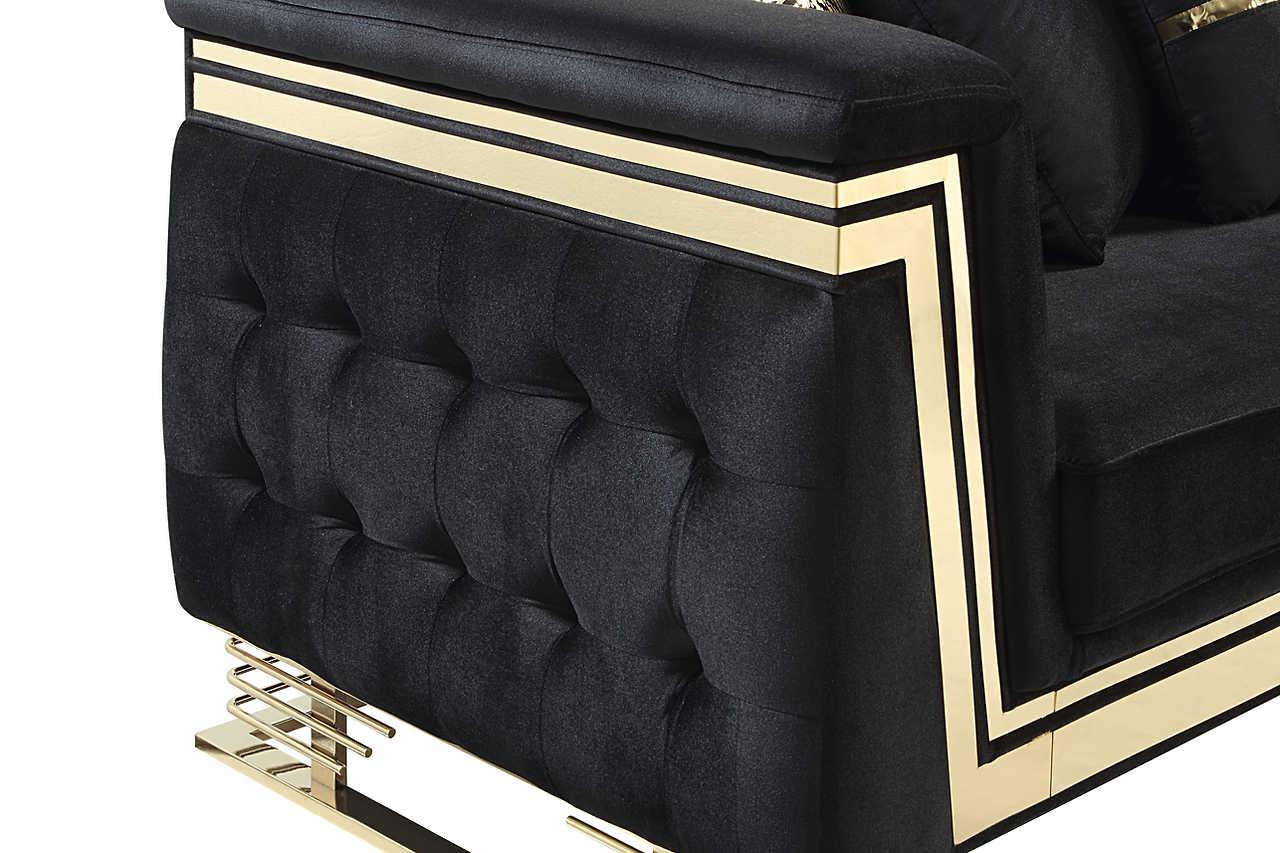 Ashton Black Gold Upholstered Living Room Set