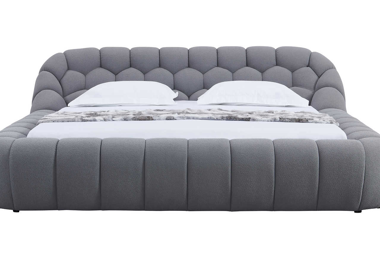 Bubbles Gray Upholstered Platform Queen Bed