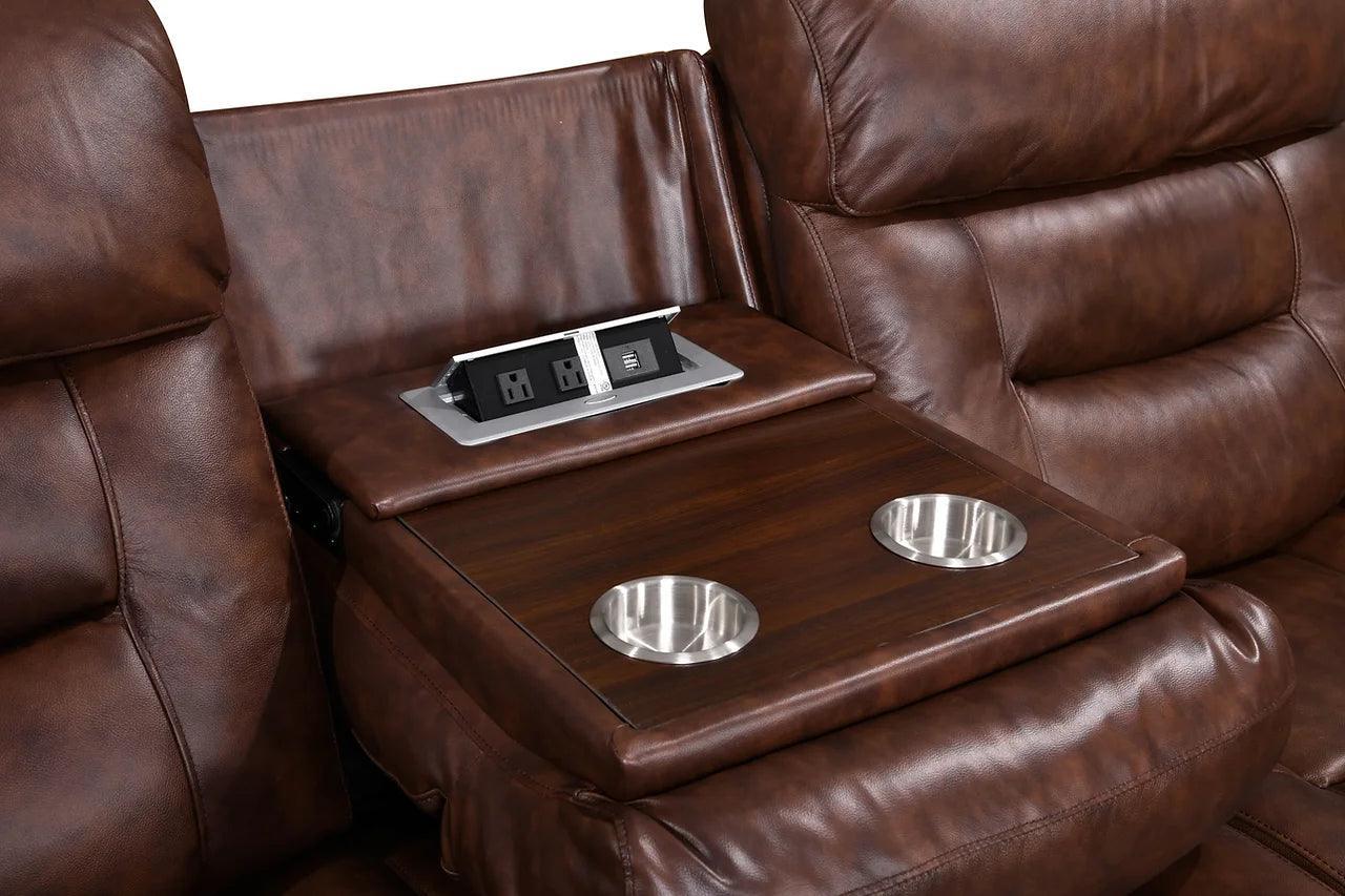 Rosewood Brown Wood Faux Leather (3Pcs Power Reclining Sofa, Loveseat And Recliner) - Ella Furniture