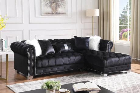 Yaz Black Modern Contemporary Wood, Engineered Wood Velvet Tufted Sectional - Ella Furniture