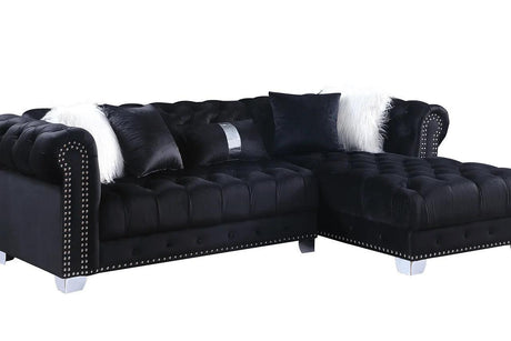 Yaz Black Modern Contemporary Wood, Engineered Wood Velvet Tufted Sectional - Ella Furniture
