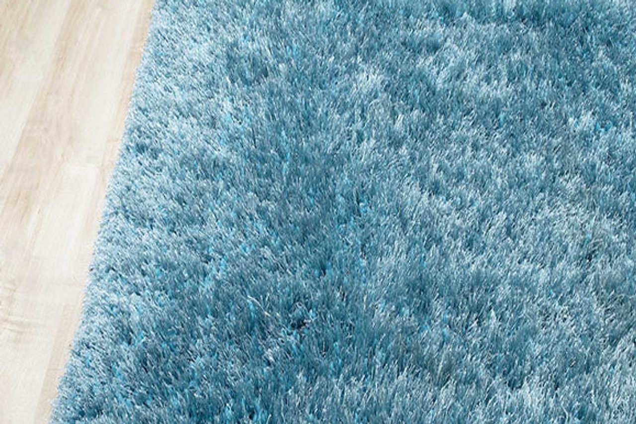 Afro Shag Turquoise Modern Transitional Art Silk Shine Rug - Ella Furniture
