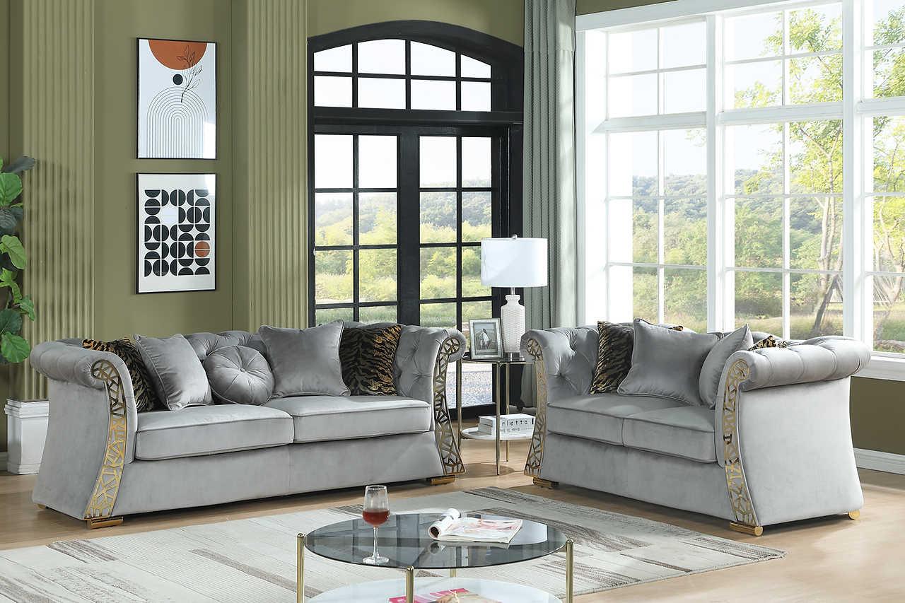 Curamo Grey Velvet Living Room Set