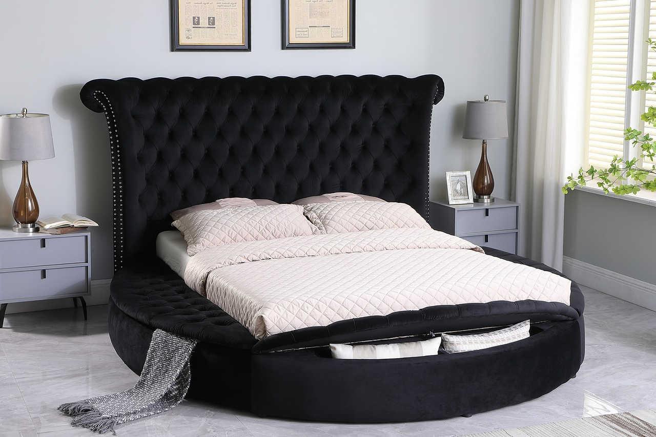 Lux Black Modern Velvet Tufted Queen Bed - Ella Furniture