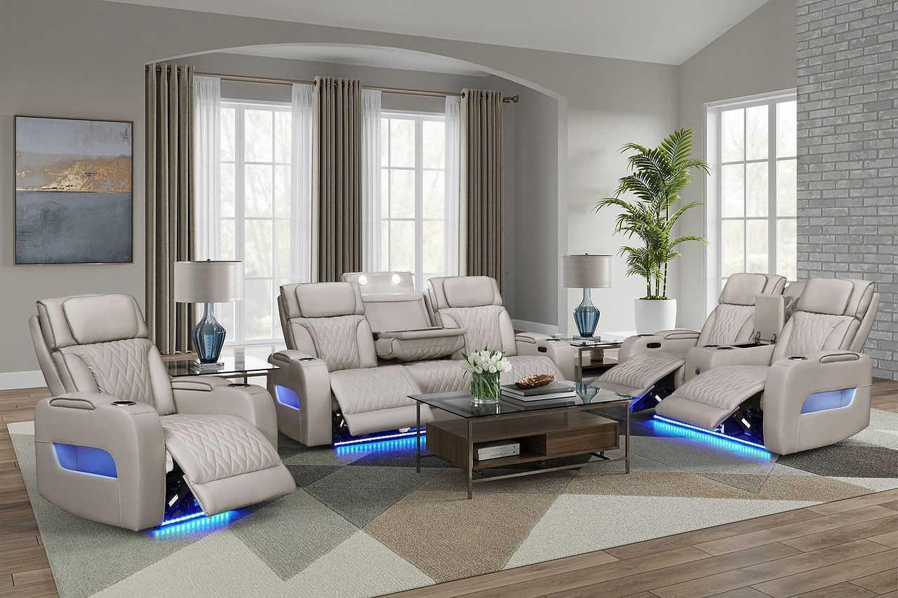 Skyline Beige Leather 3-Piece Power Reclining Set