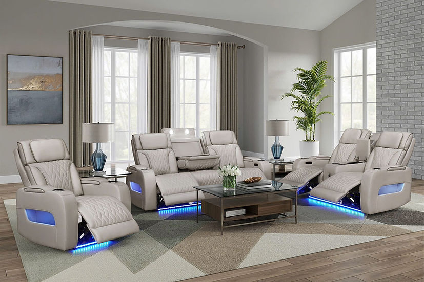 Skyline Sand Leather 3-Piece Power Reclining Set