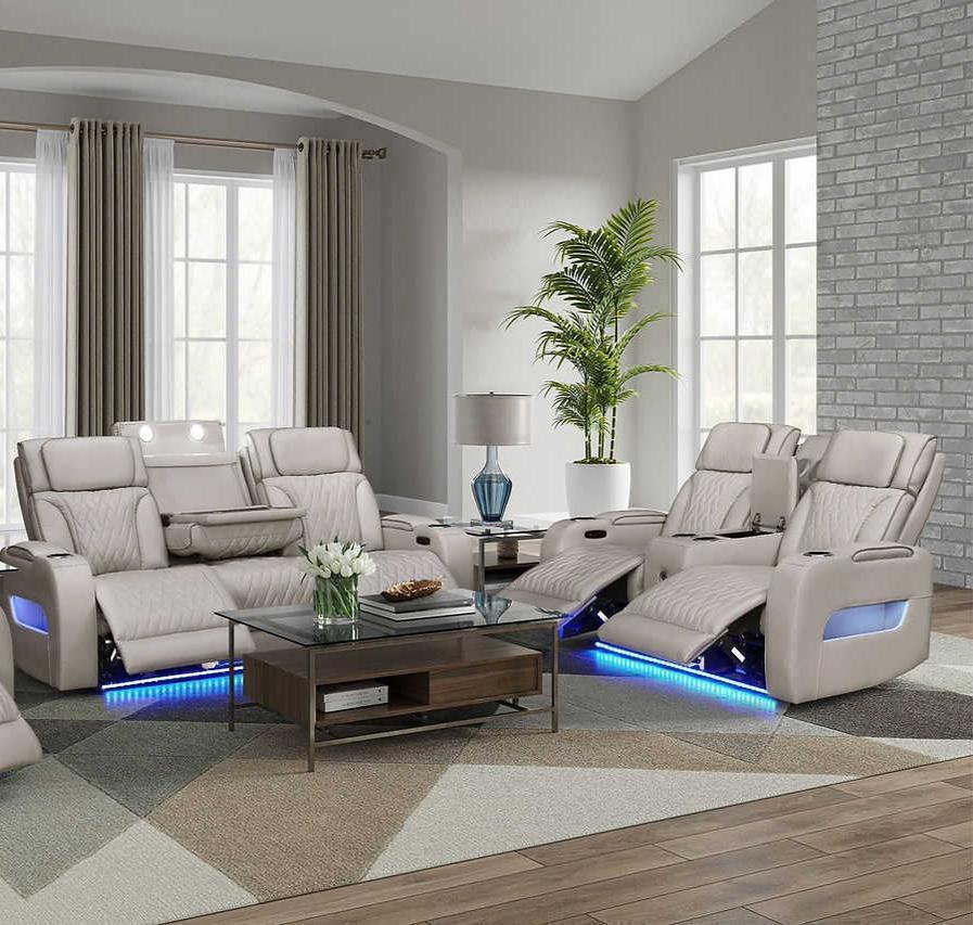 Skyline Beige Leather 2-Piece Power Reclining Set