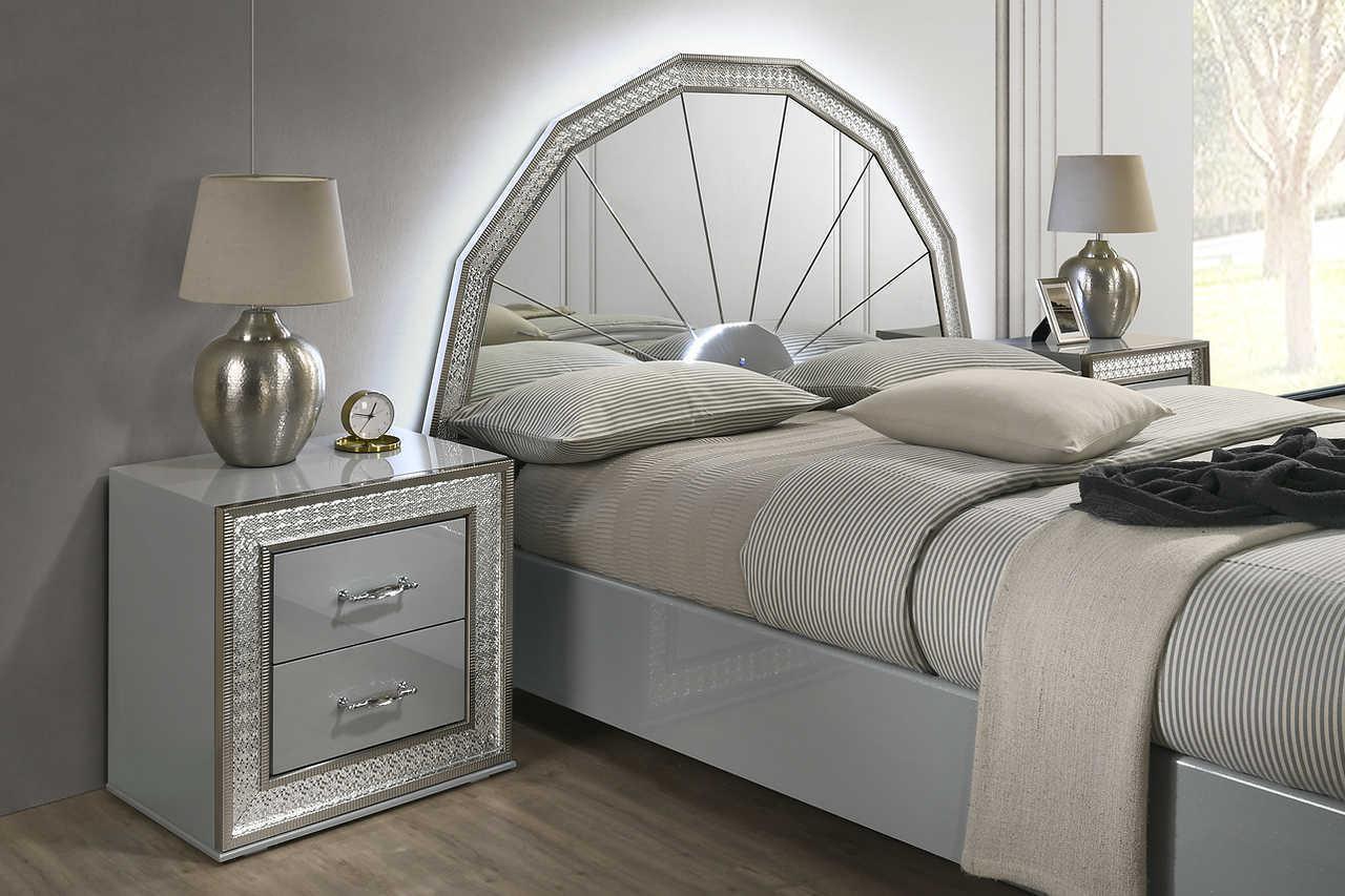 Dubai Metallic Silver LED Panel Bedroom Set