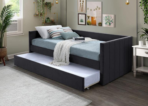 Vivi Black Upholstered Twin over Twin Daybed with Trundle