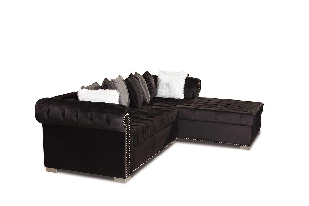 Milan Black Velvet Tufted Sectional