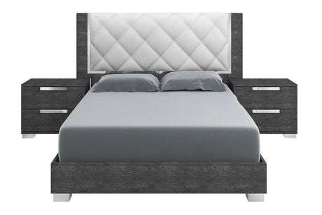 Sarah Rhombus Grey Contemporary Wood High Gloos Lacquer Metallic Accents 5-Drawers Chest - Ella Furniture