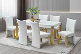 Glamor White Gold Velvet Dining Room Set