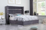 Aspen Gray Velvet Upholstered Platform Queen Bed