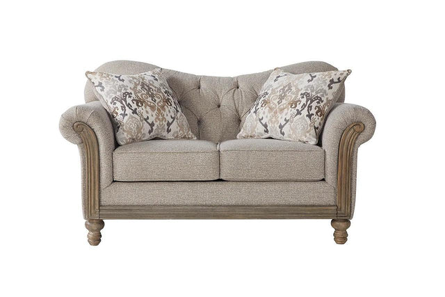 Sandstone Oyster Beige Modern Contemporary Wood, Engineered Wood Fabric Tufted Loveseat - Ella Furniture