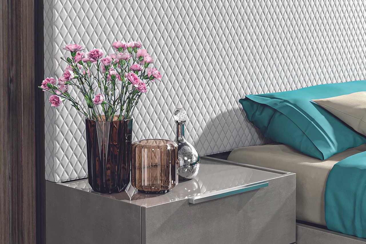 Fabiana Aspen Grey Modern Contemporary High Gloss Wood Eco Leather Italian Bedroom Set - Ella Furniture