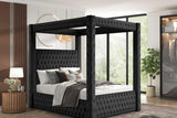 Mansion Black Upholstered Tufted Canopy Platform Queen Bed