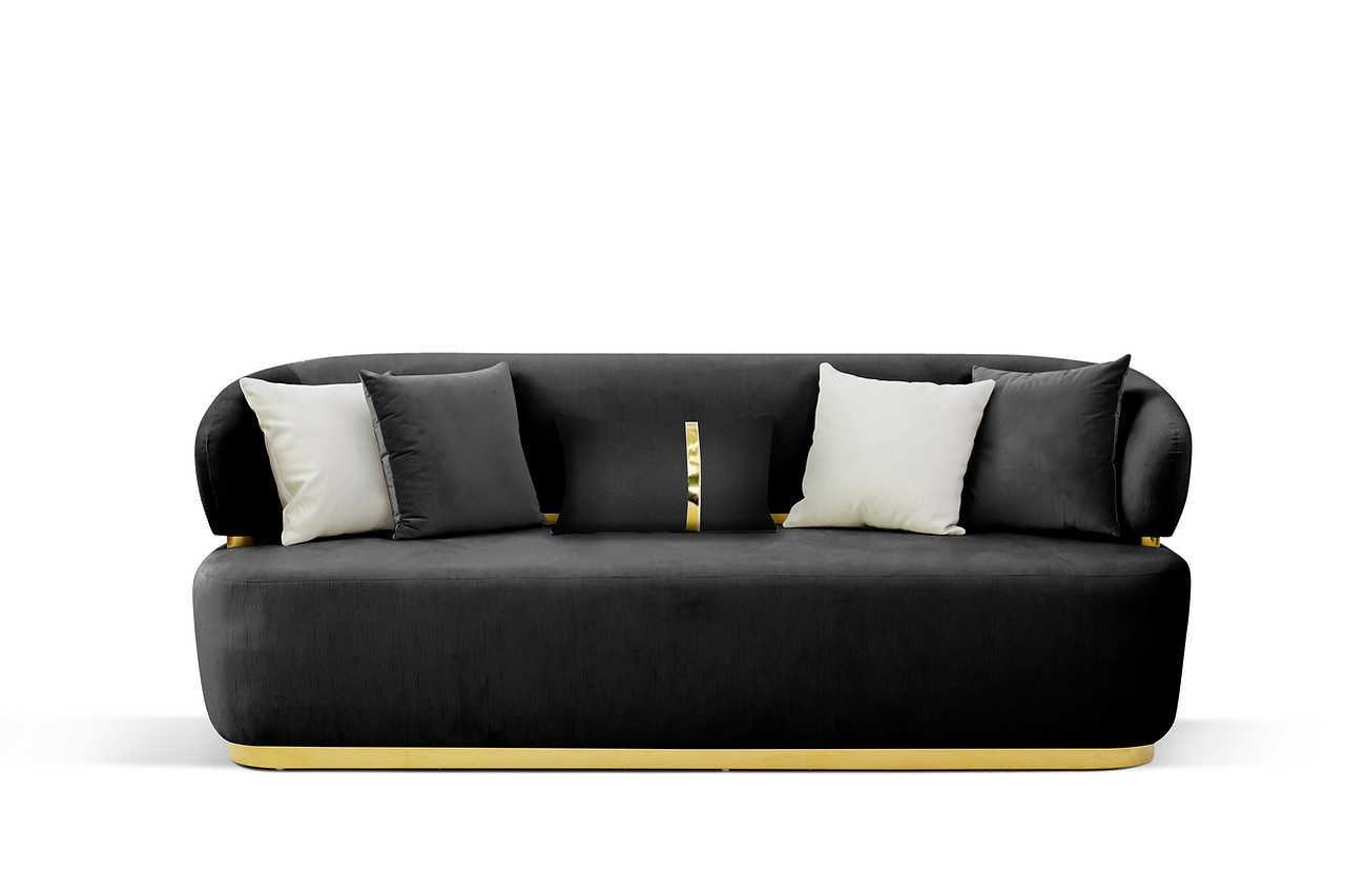 Eden Black/Gold Modern Contemporary Wood And Metal Velvet Upholstered Sofa&Loveseat - Ella Furniture