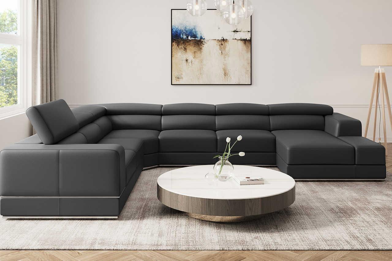 Pella Dark Gray Leather RAF Sectional