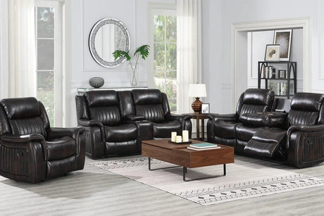 Lavon Brown Modern Wood, Engineered Wood Faux Leather Upholstered 3Pcs Livingroom Set - Ella Furniture