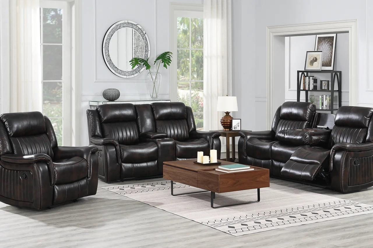 Lavon Brown Modern Wood, Engineered Wood Faux Leather Upholstered 3Pcs Livingroom Set - Ella Furniture