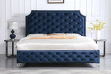 Leilah Blue Modern Contemporary Solid Wood Velvet Upholstered Tufted Platform King Bed - Ella Furniture