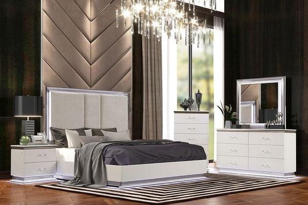 LLana White Upholstered LED Bedroom Set