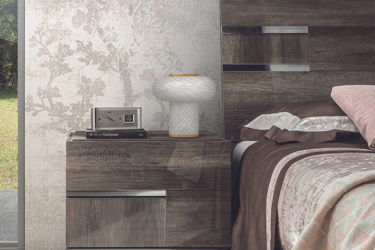 Medea II Vintage Oak Upholstered Italian Nightstand