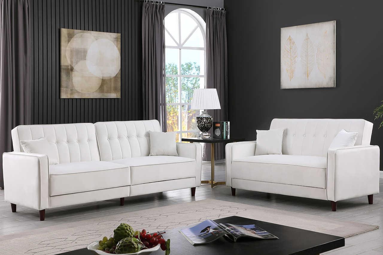 Cozy Cream Sofa Loveseat Bed