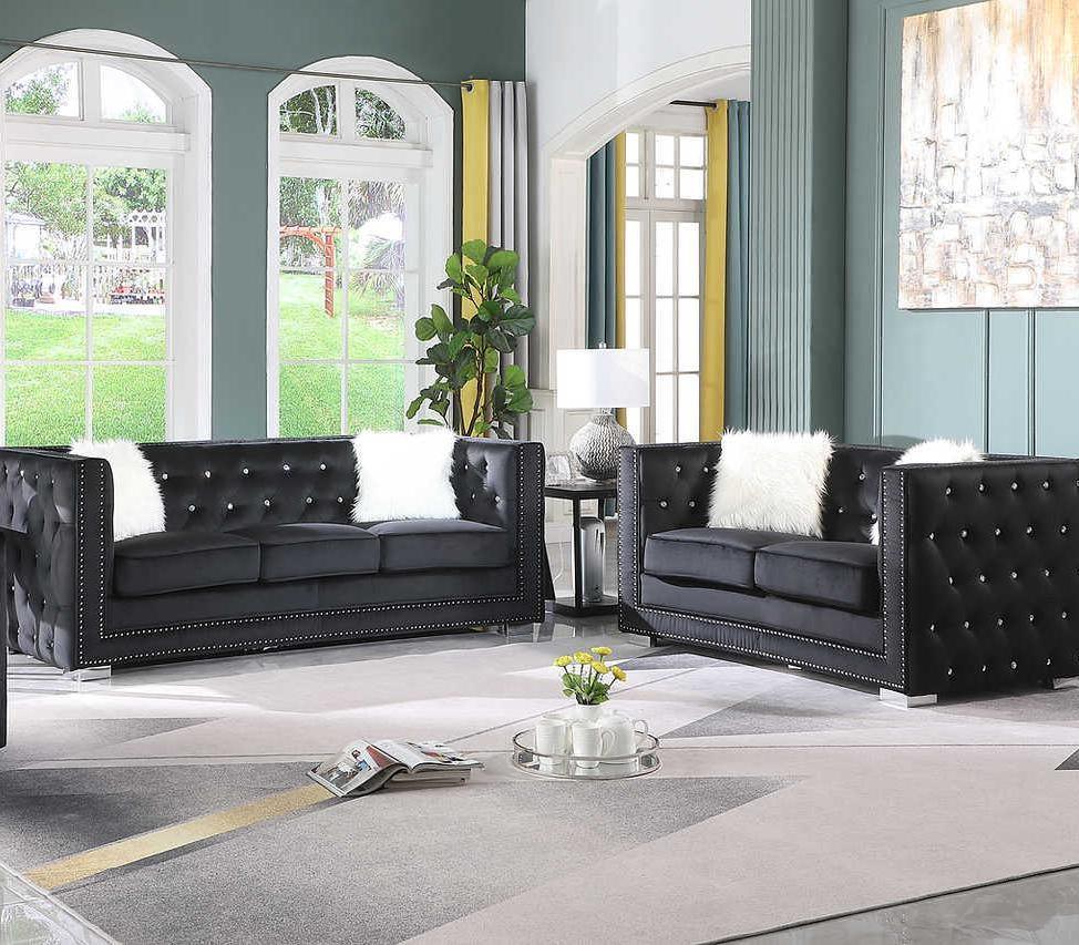 Paris Black Modern Velvet Tufted Sofa&Loveseat - Ella Furniture