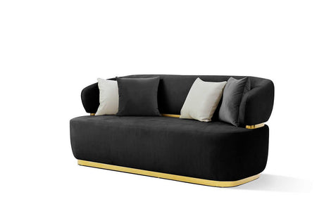 Eden Black/Gold Modern Contemporary Wood And Metal Velvet Upholstered Sofa&Loveseat - Ella Furniture