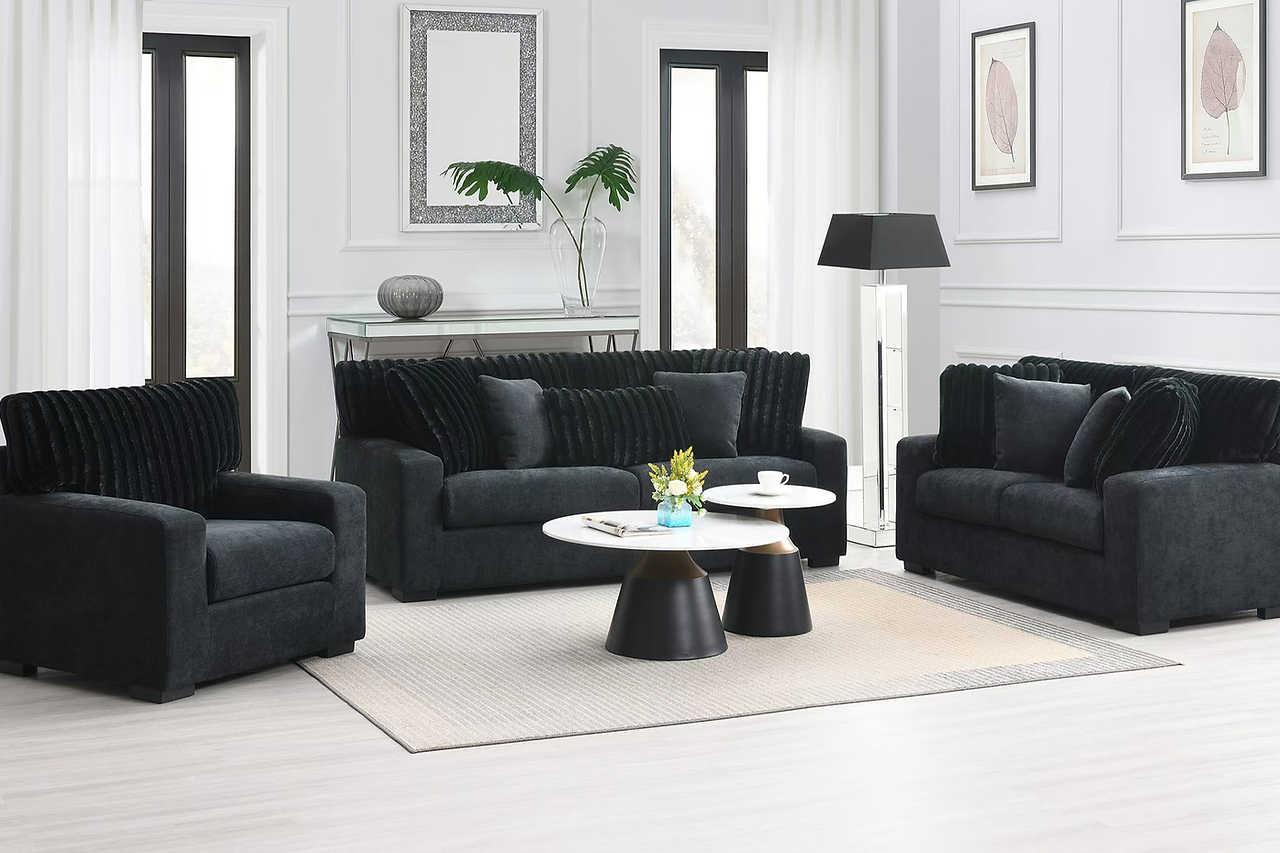 Tarra Black Fabric Living Room Set