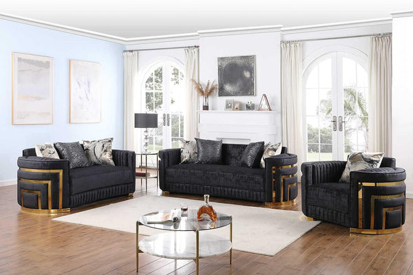 Minerva Black Velvet Living Room Set